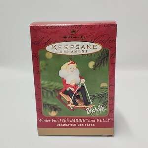 2000 Hallmark Keepsake Winter Fun With Barbie and Kelly Christmas Ornament